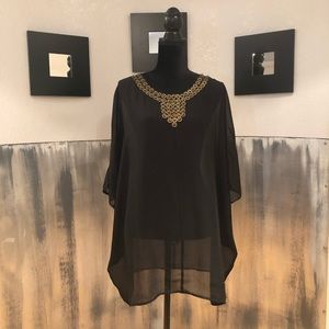 Black Sheer Swimsuit Coverup With Beaded Detail XL